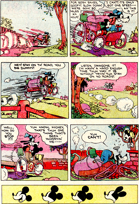 Mickey Mouse and Goofy ride in Goofy's free range air car, Halloween 1937