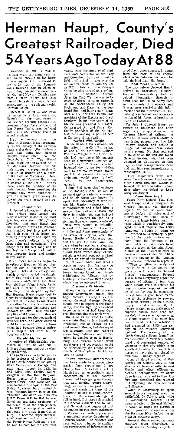 reprint of Haupt newspaper biography