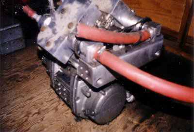 air engine made from Honda V-twin 500cc 4-stroke engine with rotary valve added
