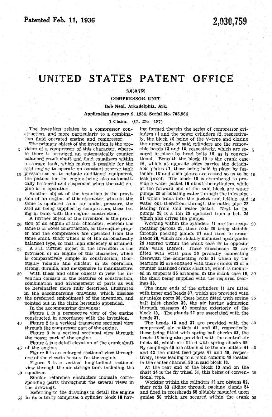 Bob Neal's US Patent 2030759 for Compression Unit, page 4