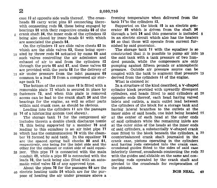 Bob Neal's US Patent 2030759 for Compression Unit, page 5