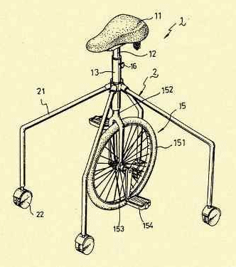 patent drawing of unicycle with training wheels