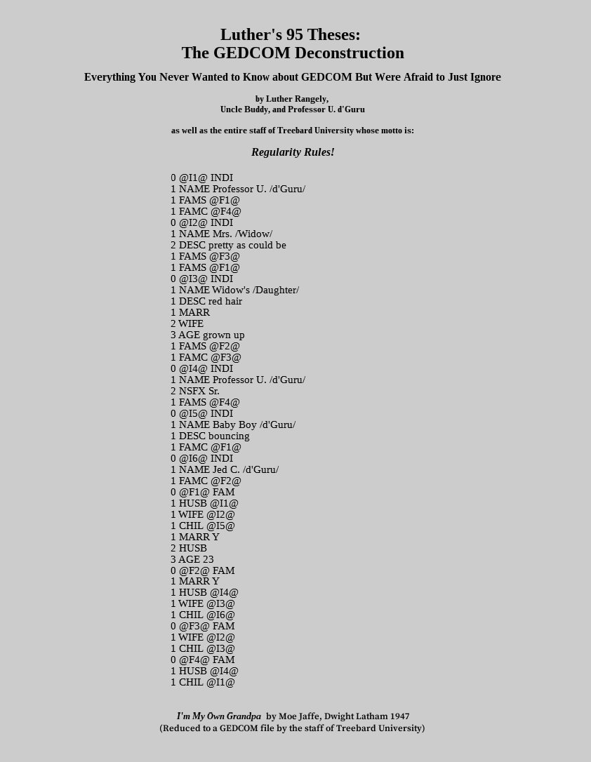 song I Am My Own Grandpa in GEDCOM
