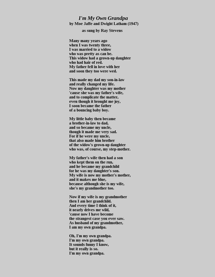 song lyrics I Am My Own Grandpa