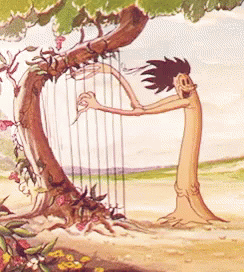 Tree playing harp